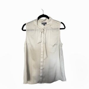 Modcloth Champagne Semi Sheer Blouse Ivory Sleeveless Sash Bow Front